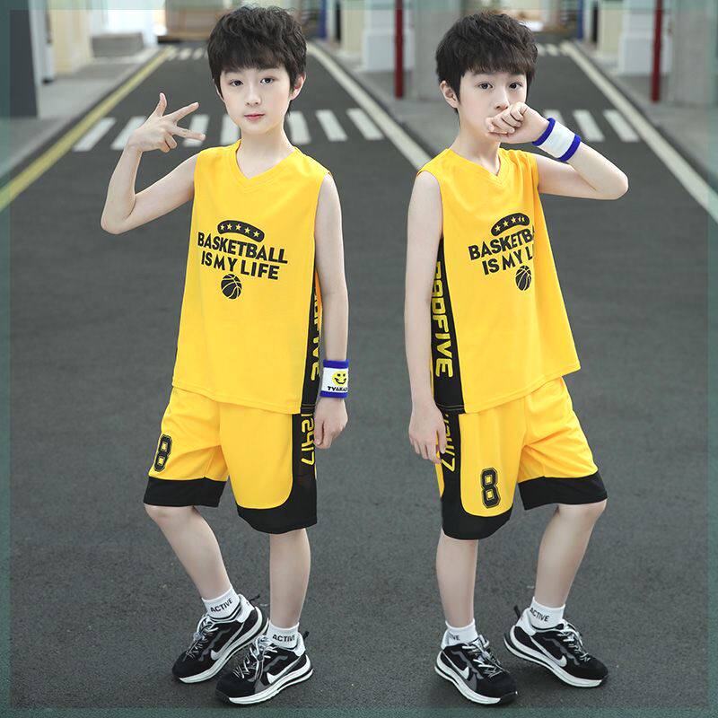 男童夏季蓝球服套装12中大童男孩运动背心两件套2024新款速干衣15