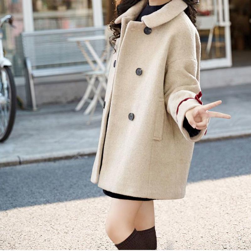 女童毛呢外套秋冬装2023年新款韩版双排扣加厚洋气中大童呢子