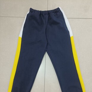 春秋冬纯棉中高小学生校服裤运动裤藏蓝色上白下黄杠束口校裤纯棉