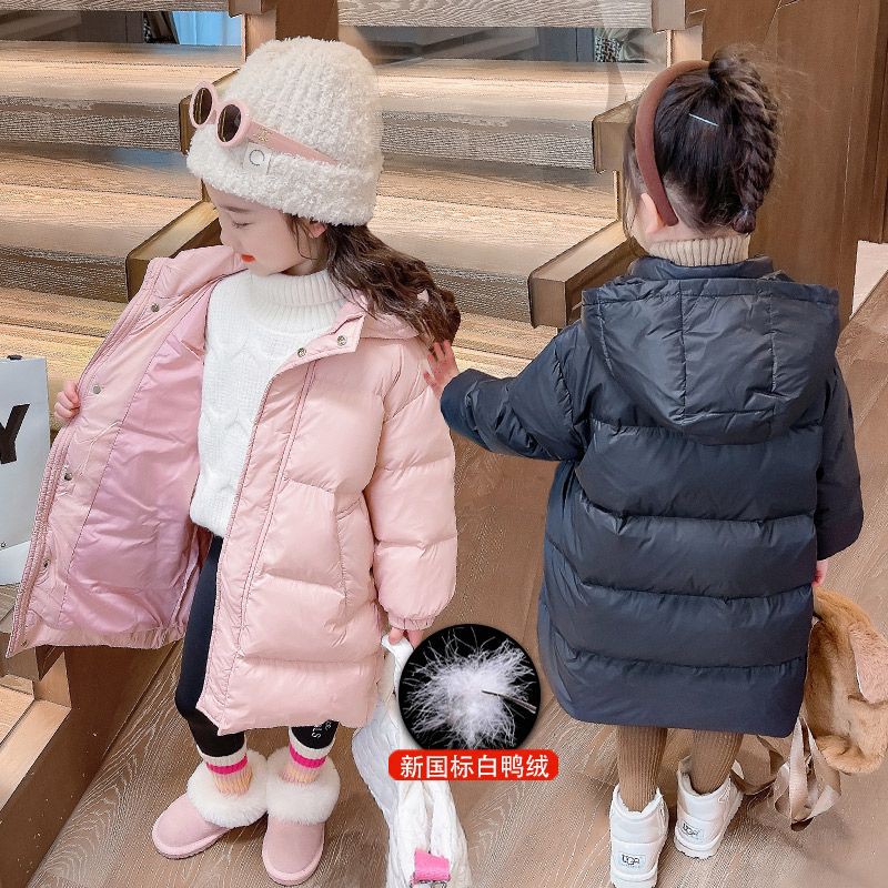 女童冬季羽绒服长款国标90白鸭绒2023新款洋气女宝宝冬天保暖外套