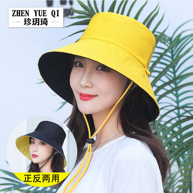 春夏天遮阳双面沙滩帽女士出游渔帽子