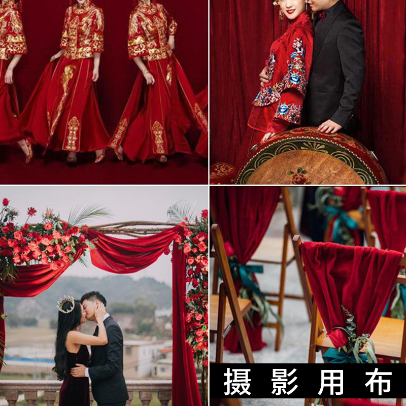 现货速发金丝绒红布红色幕布暗酒红色绒布舞台幕布背景布桌布台布