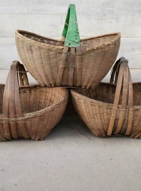 民俗老物件农村旧农具竹编复古竹篮子竹筐子提篮装饰摆件道具怀旧