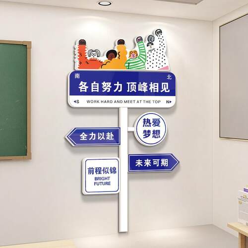 创意路牌励志标语中考班级装饰文化墙贴教室布R置黑板上面挂画高