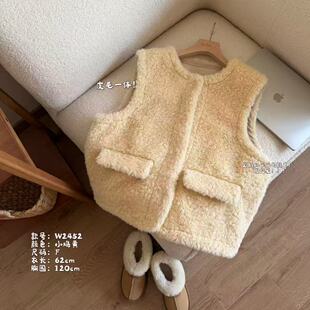 小文姐 W2452-羊羔毛皮毛一体休闲通勤百搭麂皮绒马甲背心上衣女
