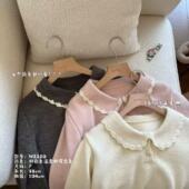 娃娃领手工钩花绵羊毛通勤百搭时尚 小文姐 W2320 温柔毛衣上衣女