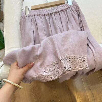 小文姐 W1795-通勤时尚设计感松紧腰高腰休闲下摆裤脚松紧裤