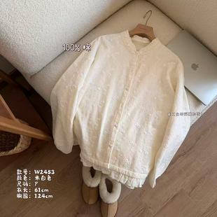 小文姐 W2453-重工浮雕立体刺绣时尚减龄上衣女休闲文艺花边衬衫