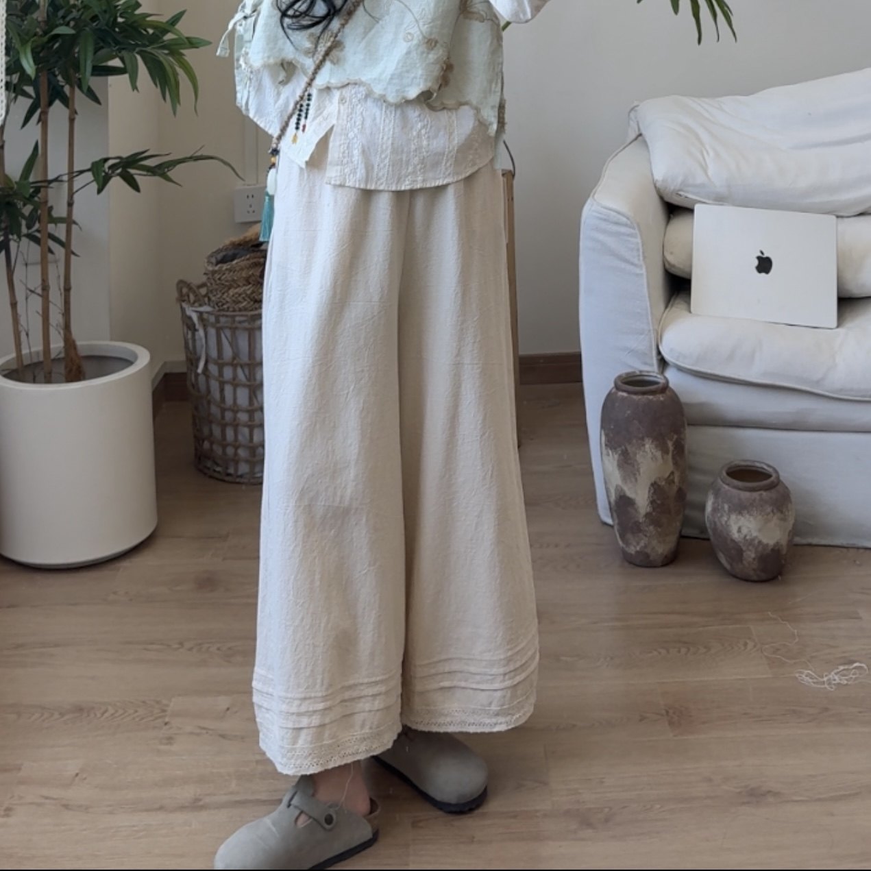 小文姐 W1281-夏季百搭日系文艺慵懒宽松褶皱松紧腰阔腿休闲裤,女装/女士精品,休闲裤,淘宝优惠券,粉丝福利购,淘宝优惠卷