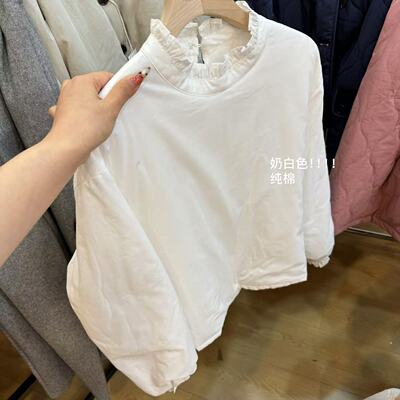 小文姐 W0961-冬季时尚减龄洋气上衣夹棉休闲日系文艺花边衬衫