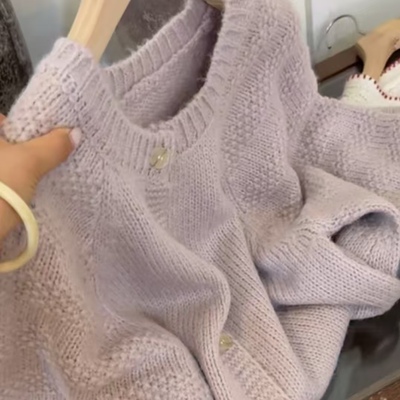 小文姐 W2033-秋冬软糯休闲通勤百搭时尚紫色毛衣上衣女