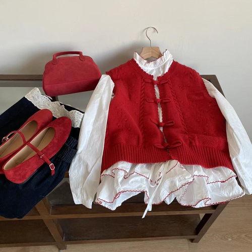 小文姐W1120-撞色花边时髦百搭长袖衫衬宽松显瘦遮肚子衬衣上衣