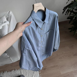 长袖 条纹加绒衬衫 保暖减龄衬衣百搭打底洋气上衣 冬季 小文姐W1036