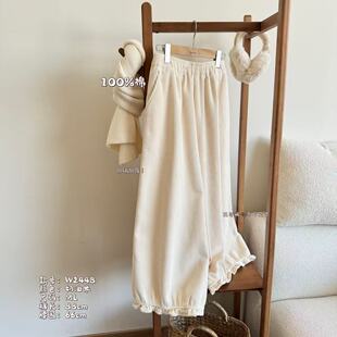 小文姐 W2448-花边文艺加绒加厚显瘦休闲慵懒松紧通勤百搭直筒裤