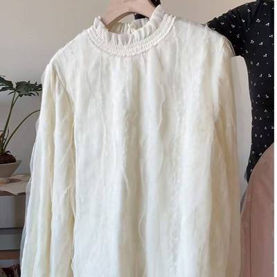 小文姐 W2449-手工压褶双层加绒休闲减龄百搭超显瘦打底衫上衣女