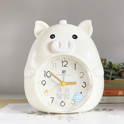 可爱双闹铃夜灯静音升级儿童会说话卡通学生时钟床头卧室小猪闹钟
