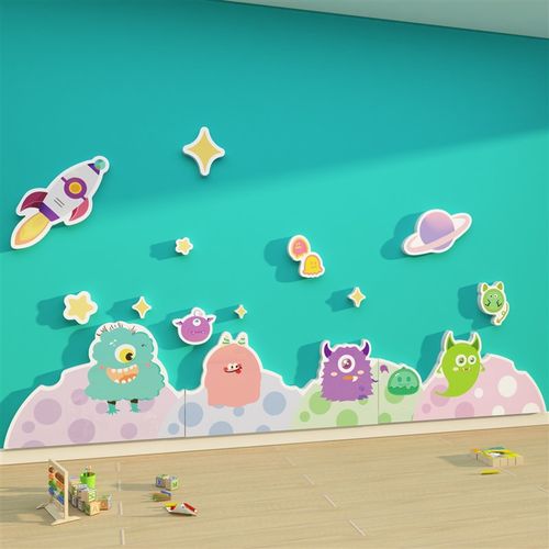 高端幼儿园环境创主题墙面装饰成品布置文化材料背景小怪兽贴纸画