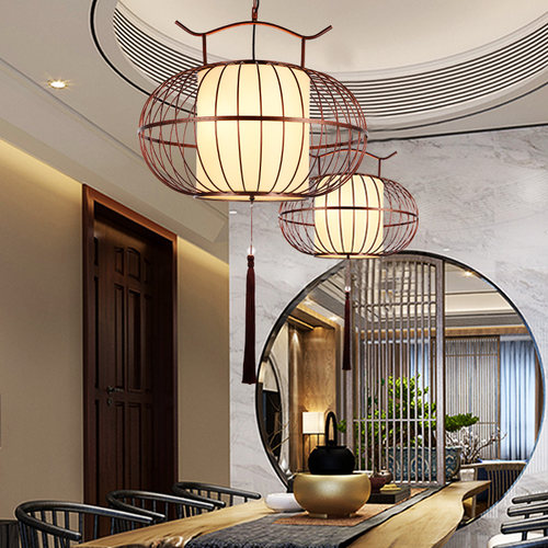 新中式铁艺鸟笼吊灯火锅酒店咖啡饭店茶楼餐厅禅意灯笼灯复古创意