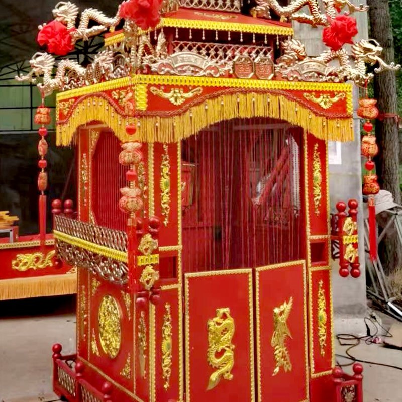 中式婚庆八抬大轿蝴蝶花轿三顶内杆花轿拆卸折叠新款大气双人轿子