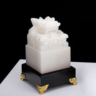 天然玉石龙凤呈祥玉玺凤凰印章传国定制客厅玄关酒柜中式吉祥摆件