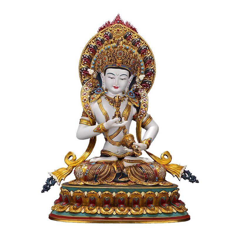 纯铜尼泊尔金刚萨埵手工佛像彩绘背光藏传家用錾刻西藏桌面铜佛像