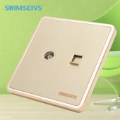 86型墙壁网线网络光纤有线电视闭路TV二合一电视电脑插座面板金色