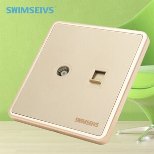 86型墙壁网线网络光纤有线电视闭路TV二合一电视电脑插座面板金色