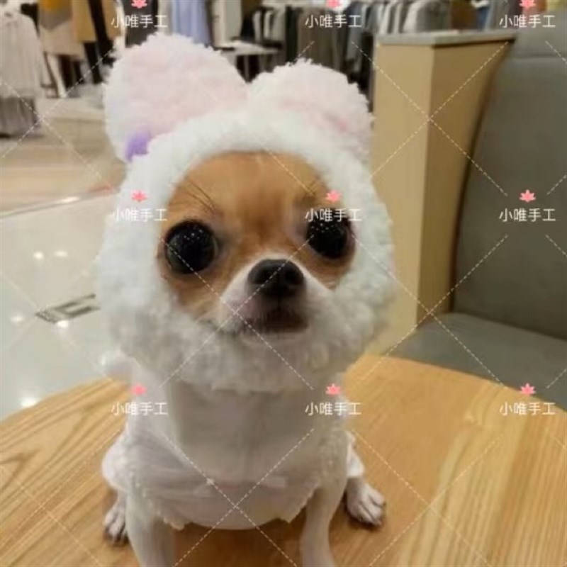 包邮宠物兔子帽子头套猫咪狗狗大型犬变装兔耳朵发箍手工毛线帽