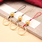 金钱滚滚来黄铜指环扣手机挂饰钥匙挂件女车钥匙复古情侣红绳系列