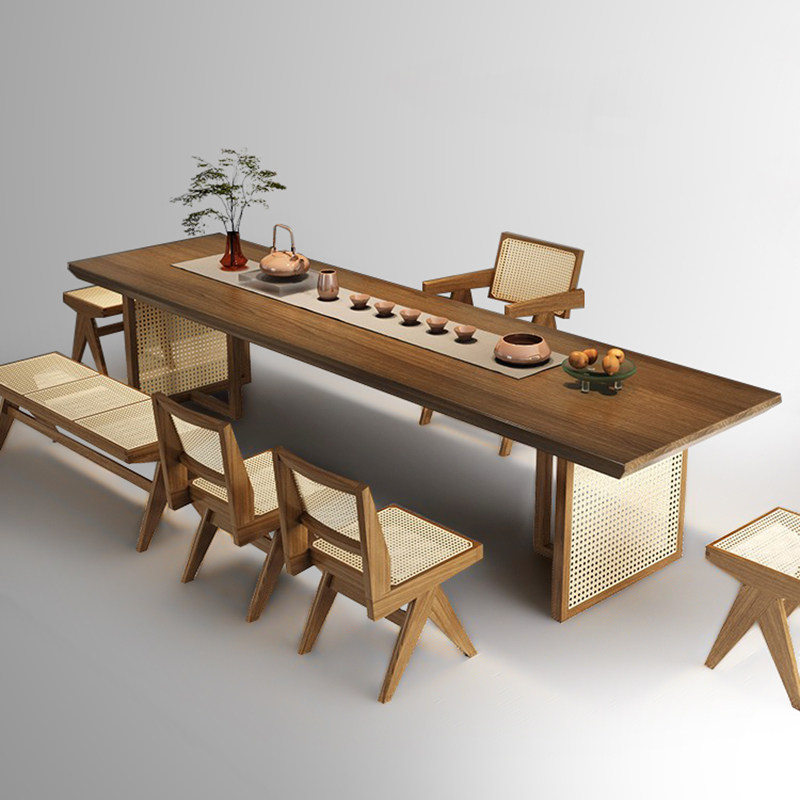 侘寂风藤编茶桌椅组合简约新中式家用实木茶台桌大板办公室泡茶桌,住宅家具,家用茶台/茶桌,淘宝优惠券,粉丝福利购,淘宝优惠卷