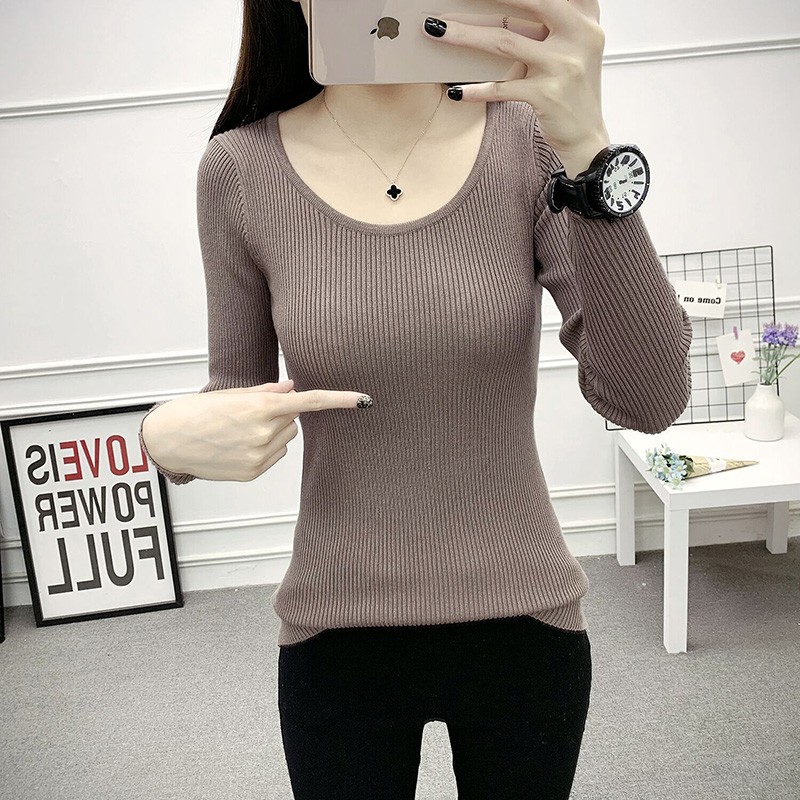 毛衣女2021新款春秋修身外穿内搭低领白色针织衫打底衫上衣秋冬装