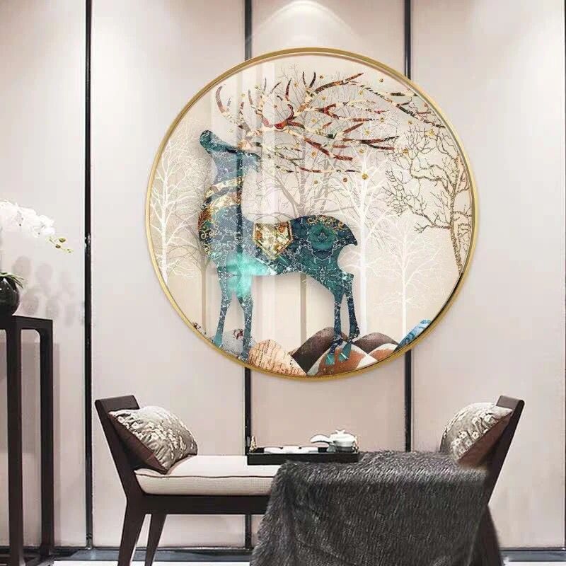 客厅装饰画背景墙卧室餐厅壁画书房挂画入户门玄关北欧晶瓷画圆形图片