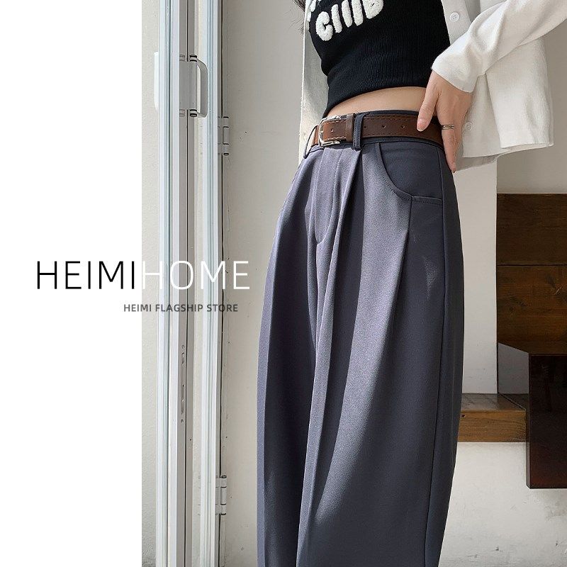 卡其色西装裤女春秋窄版小个子宽松垂感阔腿裤设计感拖地休闲长裤