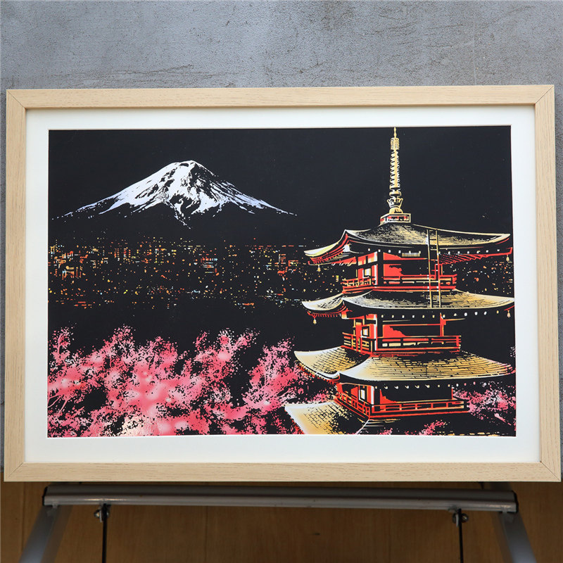 A3夜景刮画相框16寸原木画框客厅装饰画黑色木纹简约画框43*31cm,家居饰品,相框/画框,淘宝优惠券,粉丝福利购,淘宝优惠卷