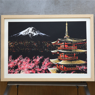 A3夜景刮画相框16寸原木画框客厅装饰画黑色木纹简约画框43*31cm