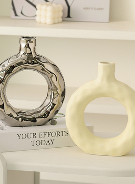 奶油风陶瓷花瓶桌面摆件客厅插花家居饰品干花水培简约艺术设计感