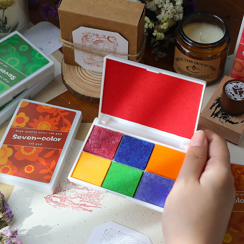珠光七彩印泥幼儿园儿童手指画彩色印泥手账DIY橡皮章印章印台