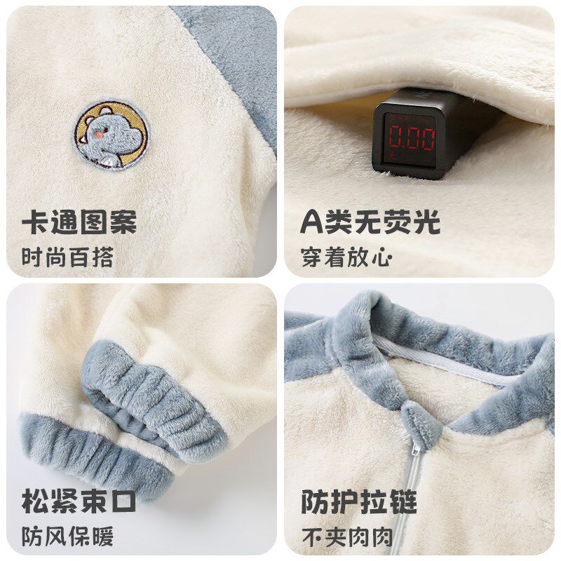 珊瑚绒儿童连体睡衣秋冬季男童女童法兰绒家居服婴儿防踢睡袋加绒