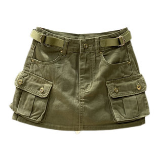 口袋A字包臀牛仔短裙女潮 可调节腰部复古防走光工装 2022夏季 新款