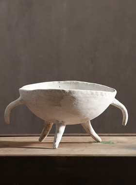 复古怀旧侘寂风纯手工陶瓷摆件客厅玄关博古架样板房间软装摆场