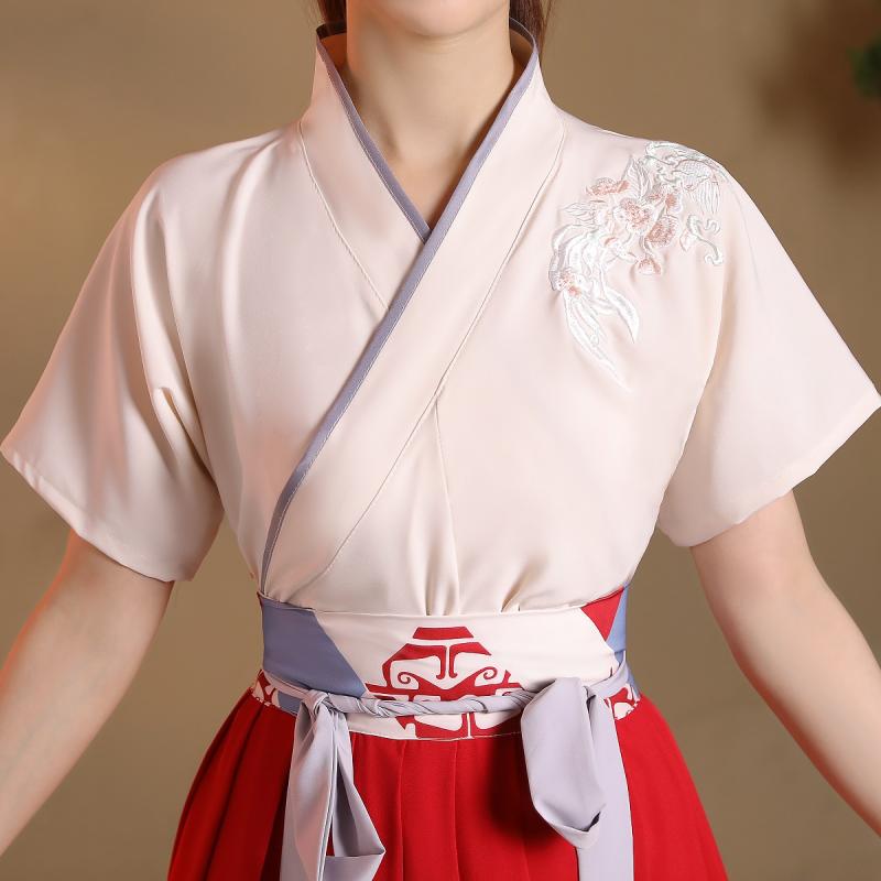 汉服女中国风古装清新学生短袖古风男女情侣武侠风夏季工作服套装