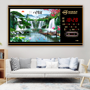 风景壁挂侧显数码 恺利时万年历电子时钟2020新款 钟表挂钟客厅家用