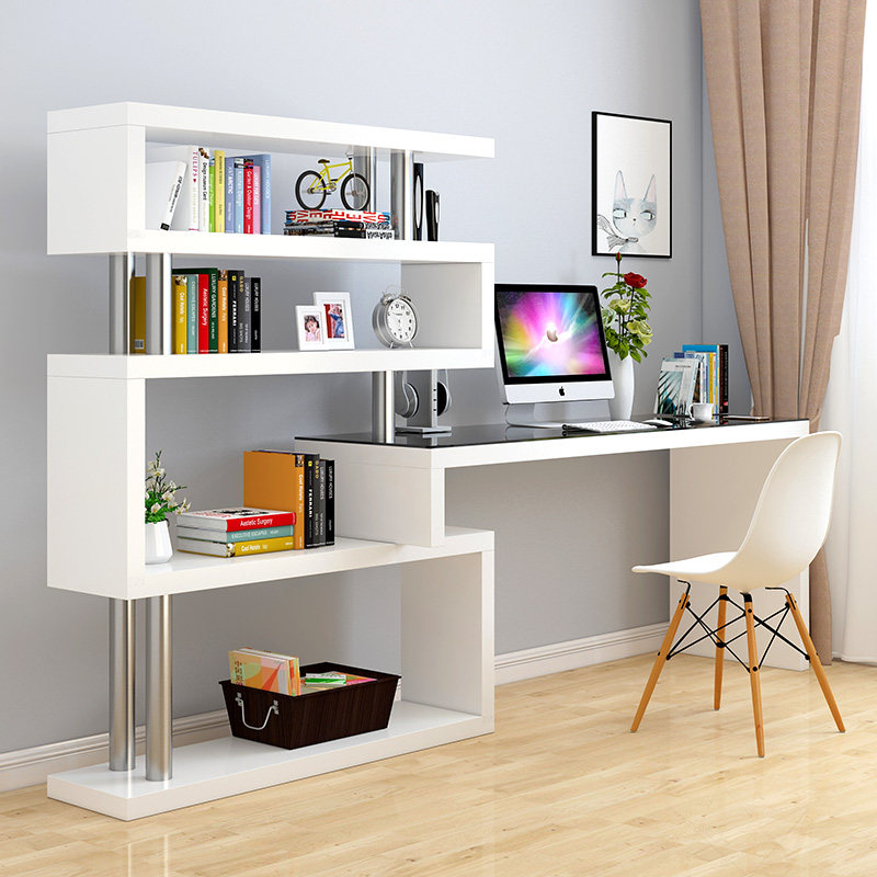 电脑桌小型家用女生卧室L型书桌书架一体桌子工作台转角办公桌子