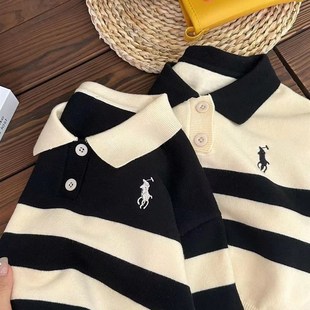 新品 男童女童休闲毛衣 2023秋季 洋气儿童翻领条纹毛衣 polo 衫