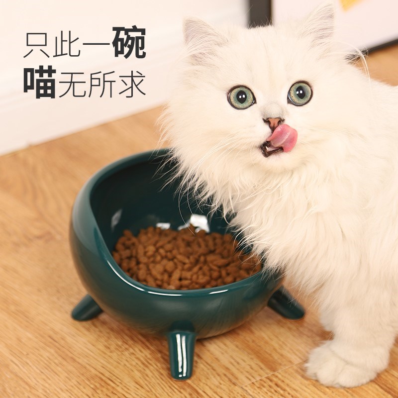 猫碗陶瓷猫食盆防打翻高脚双碗幼猫喝水碗保护颈椎饮水器猫咪用品