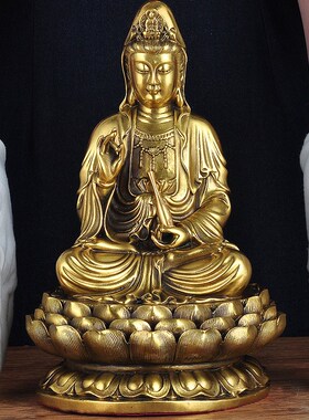 观音摆件铜 坐莲观世音菩萨观音娘娘居家 工艺品