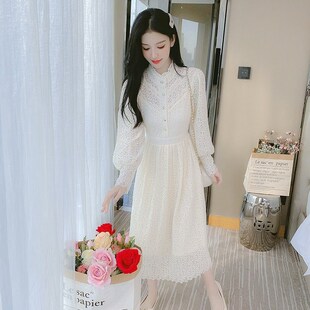 春秋加绒加厚蕾丝连衣裙子女装秋冬装2024年新款高级感气质打底裙