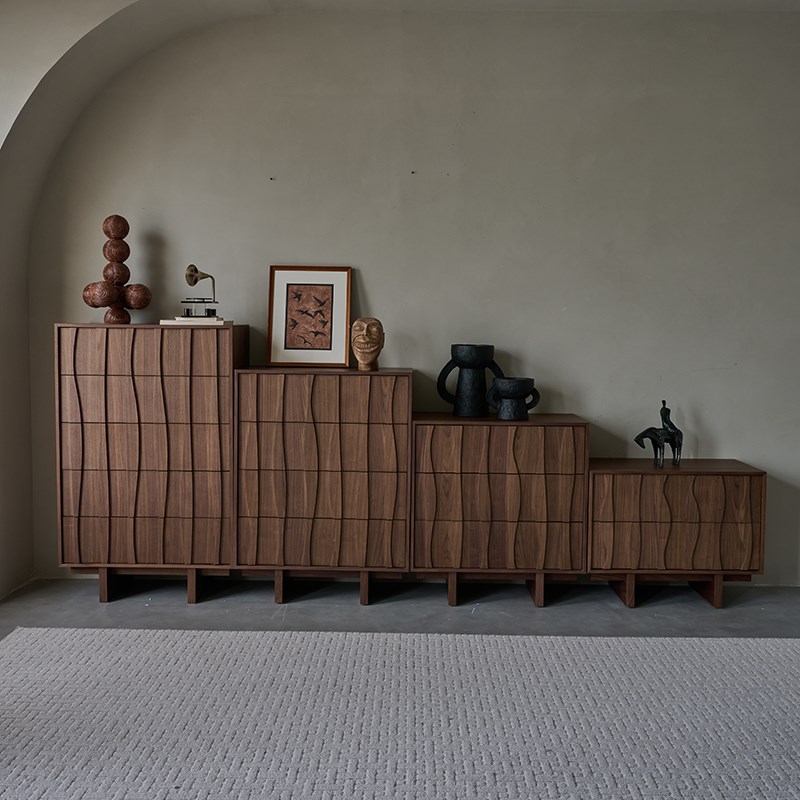 中古风斗柜 客厅卧室侘寂风二三四五六八斗柜黑胡桃色实木收纳柜