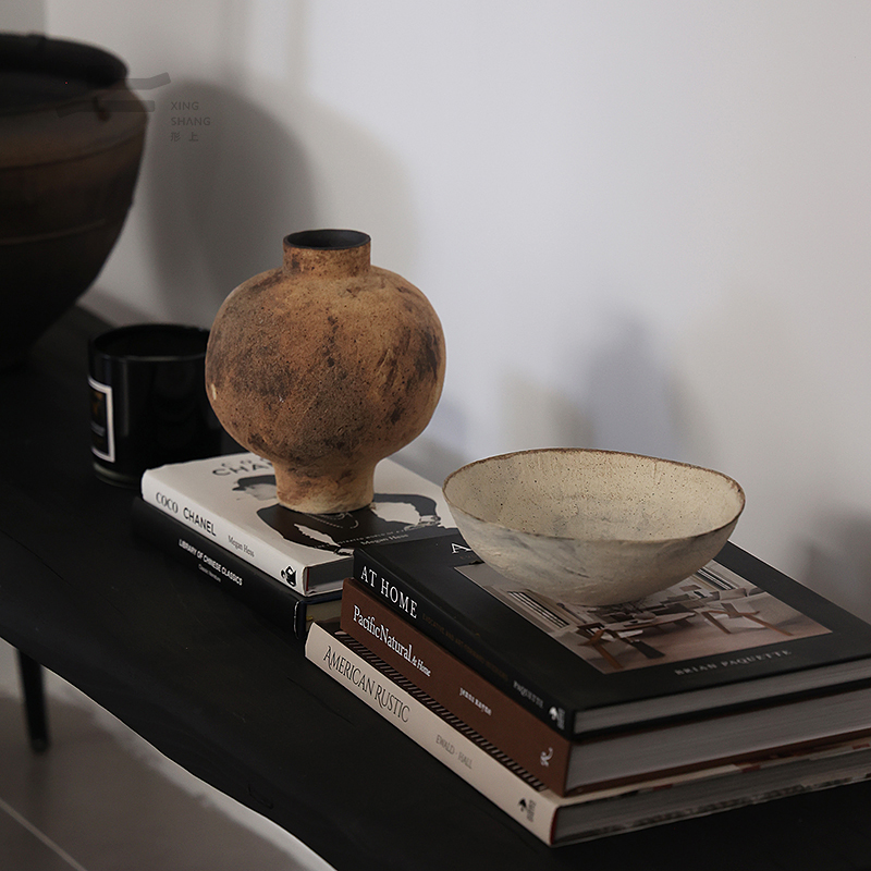 冯哲元灼烧石榴瓶粗陶花器香氛蜡烛居家玄关台面诧寂风装饰品摆件