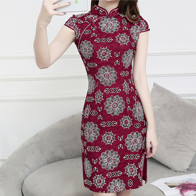 夏季旗袍年轻款改良版连衣裙少女短款日常修身短袖学生小个子旗袍